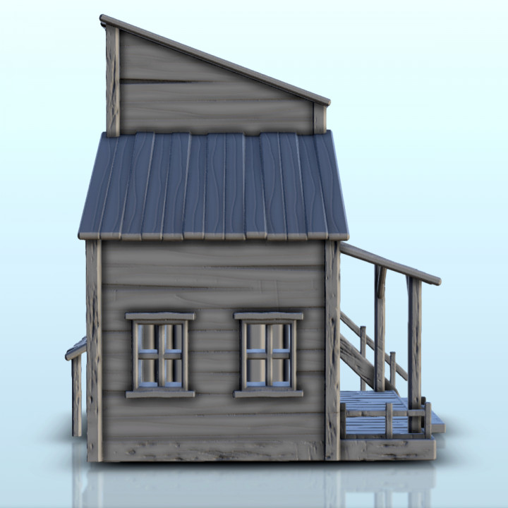 Western house with wooden lateral stair (2) - Wild West USA America cow-boy image