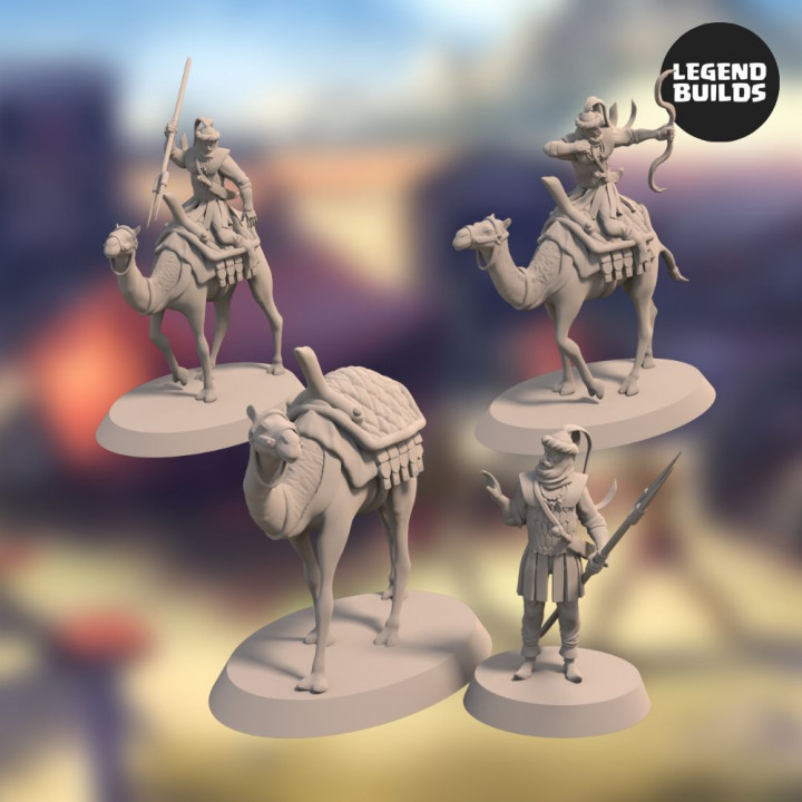 Camel Riders of Qams - Bundle (3 unique miniatures) - 3D printable miniature – STL file image