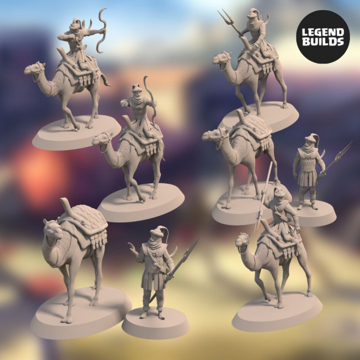 Camel Riders of Qams - Super Bundle (6 unique miniatures) - 3D printable miniature – STL file image