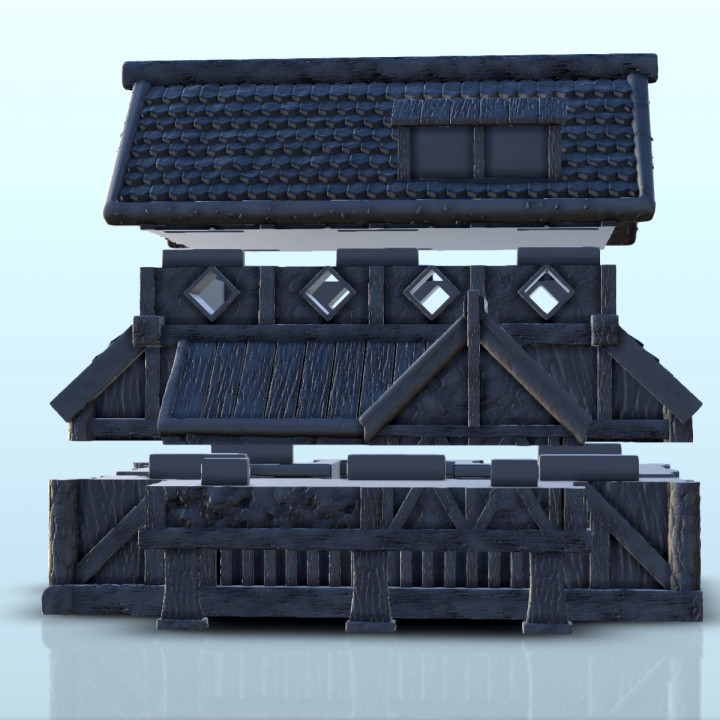 House with canopy and roof window (6) - Medieval building middle age image