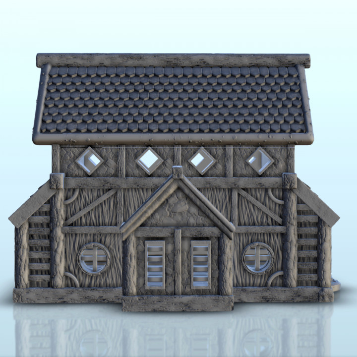 House with canopy and roof window (6) - Medieval building middle age image