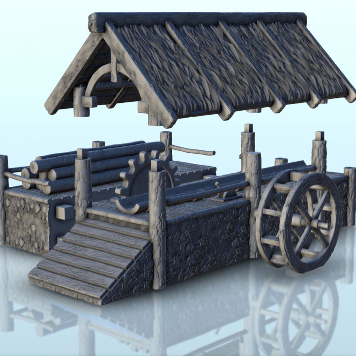 Wood cutting water mill (10) - Medieval building middle age image