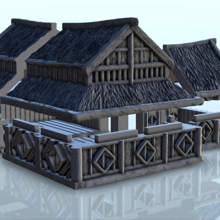 Large medieval house with multi-floored thatched roof (8) - Medieval building middle age image
