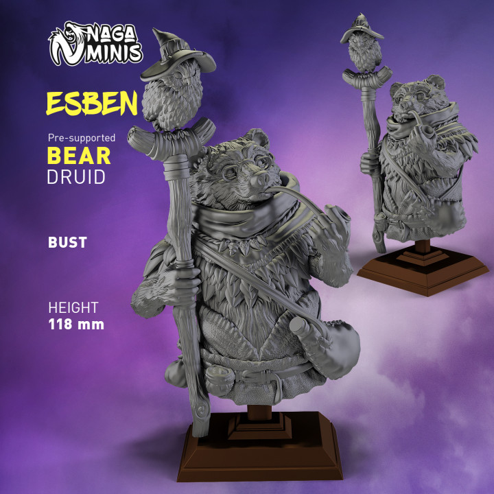 (Pre-supported) Bear Folk Druid Bust image