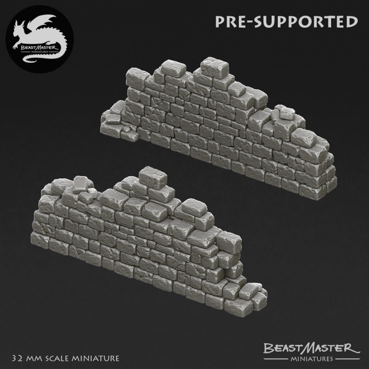Stone Wall Ruins - Pre-supported - 32mm scale image