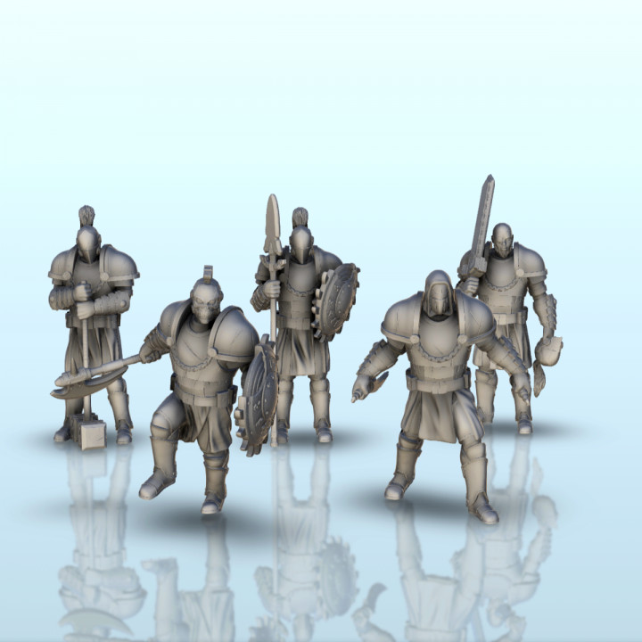 Set of 5 medieval soldiers (+ pre-supported version) (14) - Darkness Chaos Medieval Zombie Fantasy Monster image