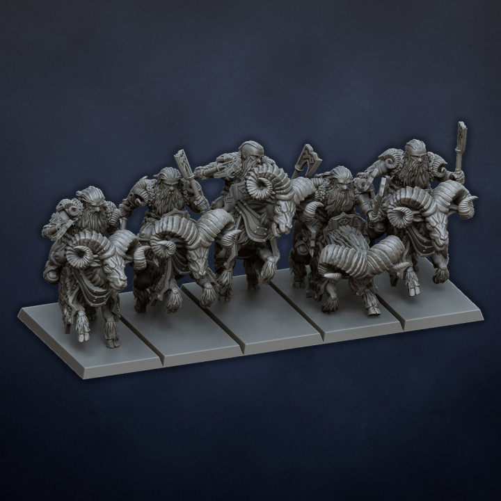 Dwarf riders on mountain rams image