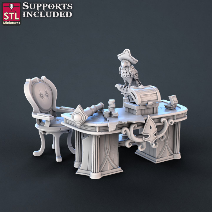 3D Printable Pirate Set Desk by STL Miniatures