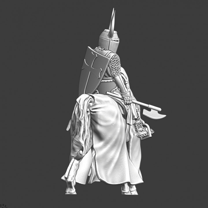 Medieval crusader mounted with axe image