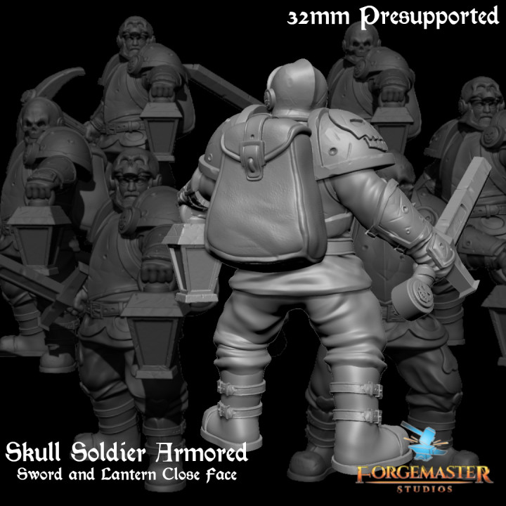 Skull Soldier Armored Sword and Lantern Close Face image