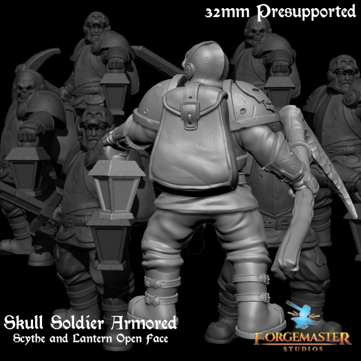 Skull Soldier Armored Scythe and Lantern Open Face image