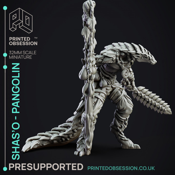Shas'O the shaman - Pangolin Anthro - PRESUPPROTED - 32mm scale image