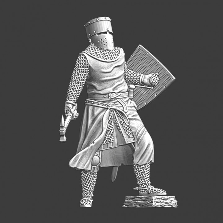 Medieval Crusader knight with warhammer image