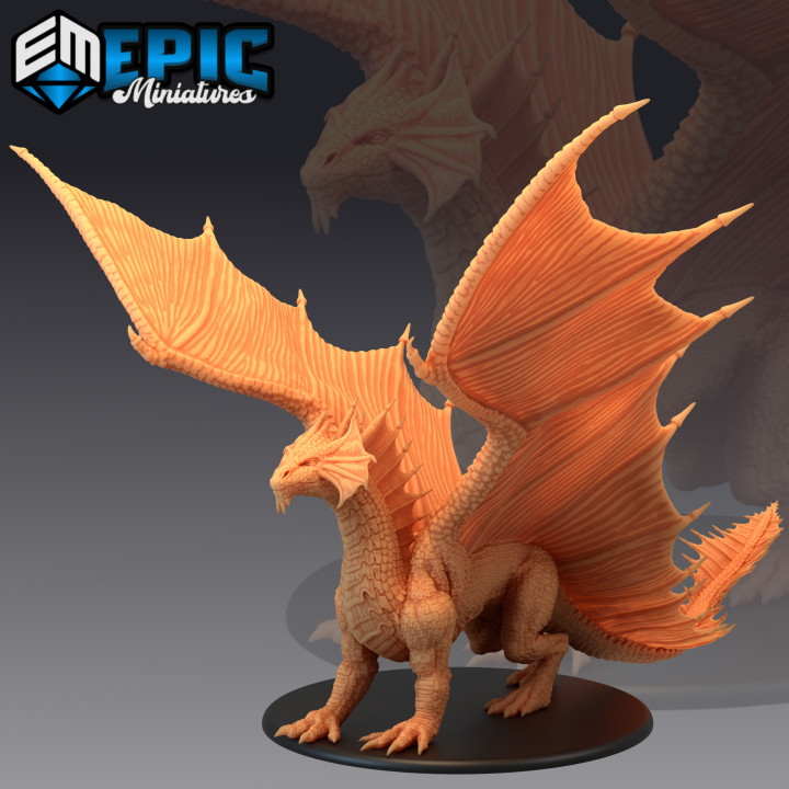 3d Printable Ancient Brass Dragon Legendary Metallic Drake Winged Desert Encounter Magical