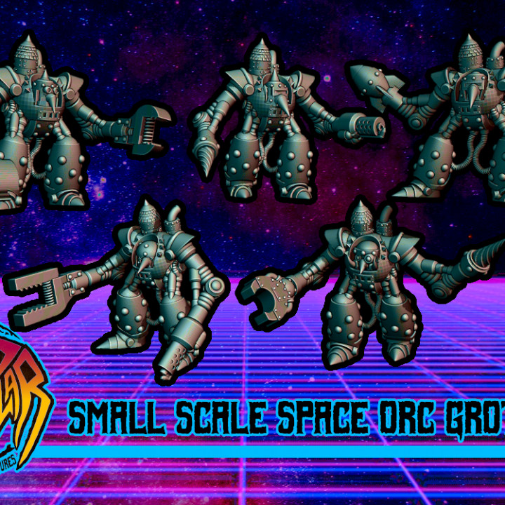 Retro Space Orc Grotbot mechs (8mm - 10mm scale) image