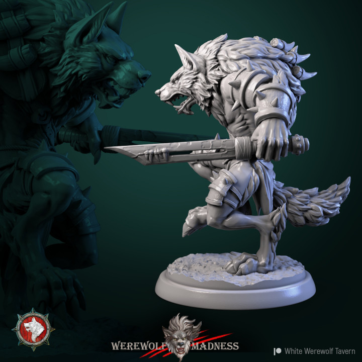 Werewolves warriors male set 6 miniatures 32mm pre-supported image