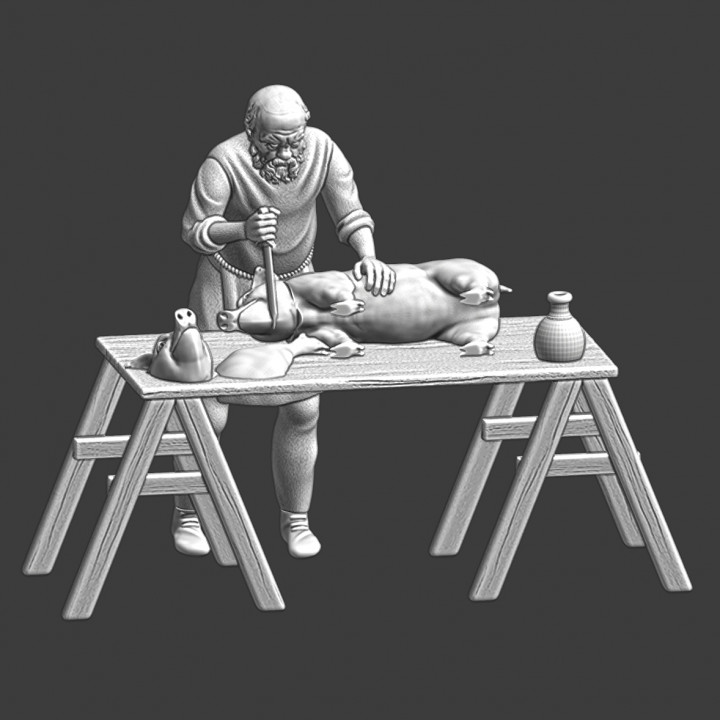 Medieval butcher working image
