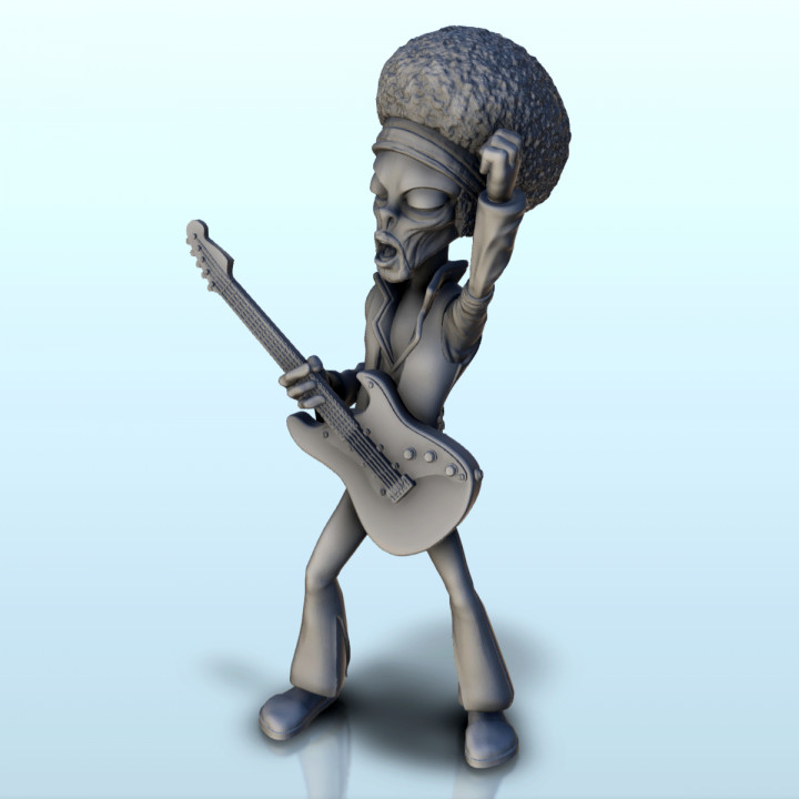 Alien Jimi Hendrix with costume and guitar (16) (+ pre-supported version & rounded base) - SF Warhordes ET extraterrest Confrontation image