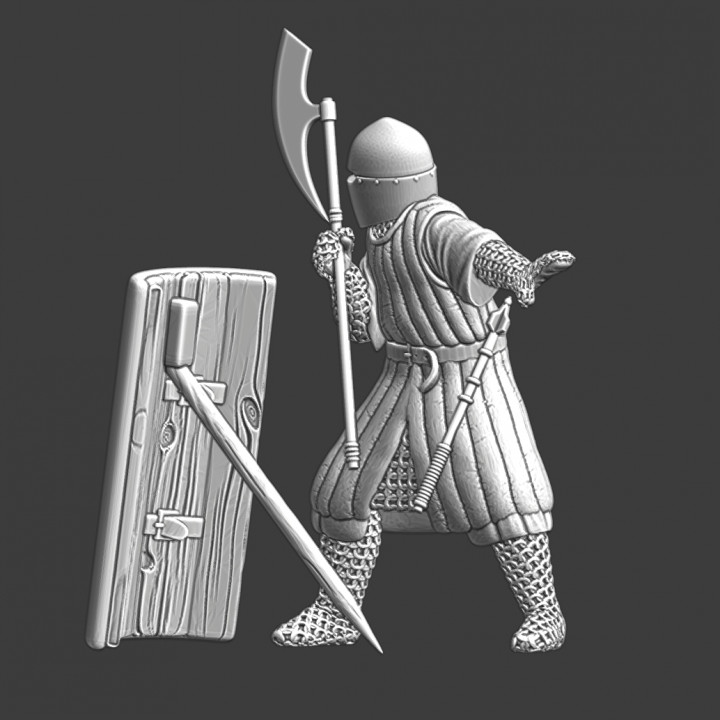 Medieval Crusader knight behind shield