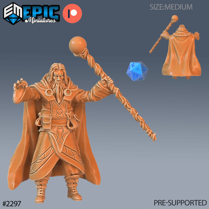 Wizard Adventurer Set / Human Sorcerer / Wise Male Magician / Fire Elemental Master