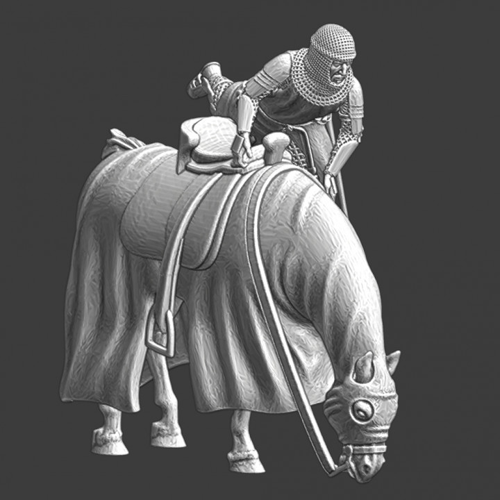 Medieval Knight dismounted his horse