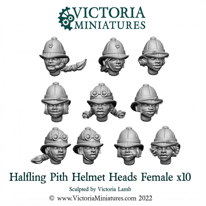 Halfling Heads with Pith Helmets Female x10 image