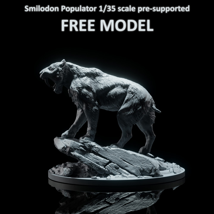 Smilodon Populator roaring 1-35 scale pre-supported image