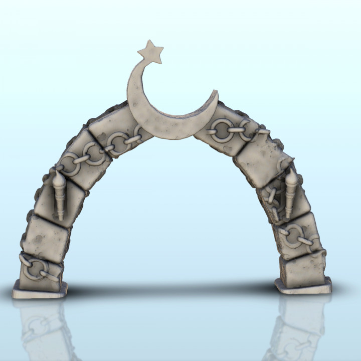 Arch with torches and chains with crescent-shaped badge (1) - Alkemy Lord of the Rings War of the Rose Warcrow Saga image
