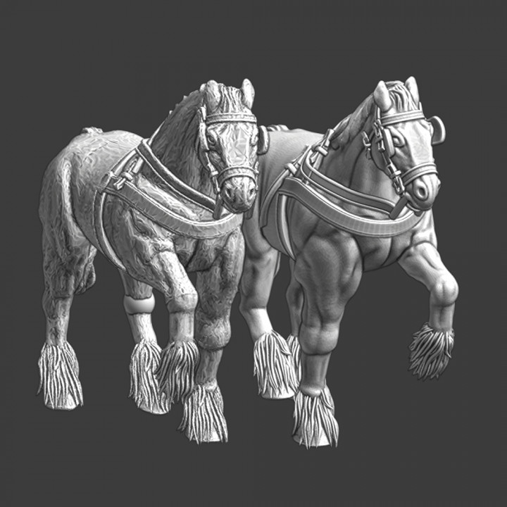 Medieval draught horses image