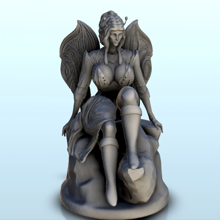 Double winged fairy on rock with antennas and long hair (censored version) (5) - miniatures erotica woman figure image