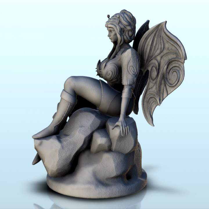 Double winged fairy on rock with antennas and long hair (censored version) (5) - miniatures erotica woman figure image