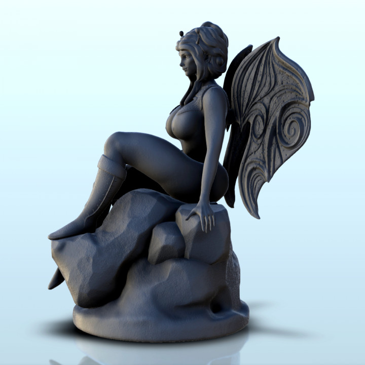 Double winged fairy on rock with antennas and long hair (nsfw version) (6) - miniatures erotica woman figure image