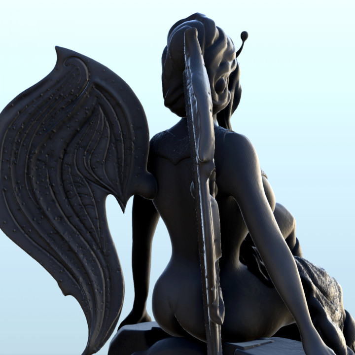 Double winged fairy on rock with antennas and long hair (nsfw version) (6) - miniatures erotica woman figure image