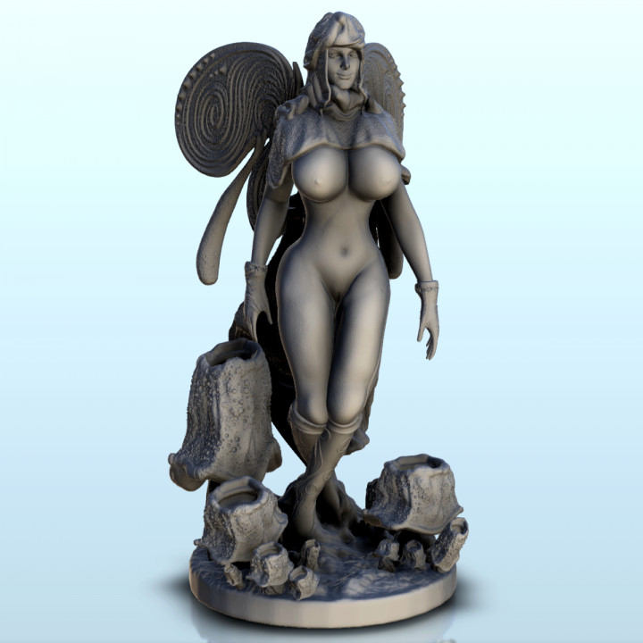 Four winged fairy with cape and veil on mushroom base (nsfw version) (8) - miniatures erotica woman figure image