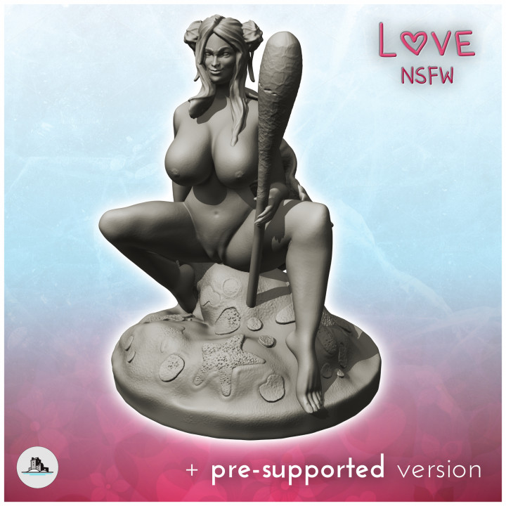Mermaid with club on rock (nsfw version) (19) - miniatures erotica woman figure image