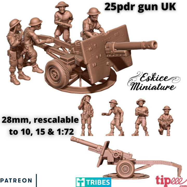 25pdr UK gun with crew - 28mm