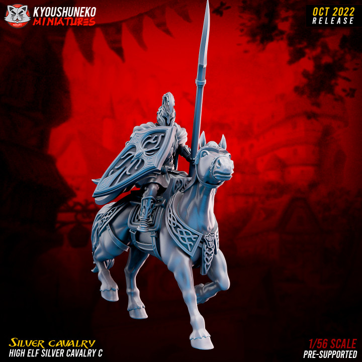 3D Printable High Elf Silver Cavalry by Kyoushuneko Miniatures