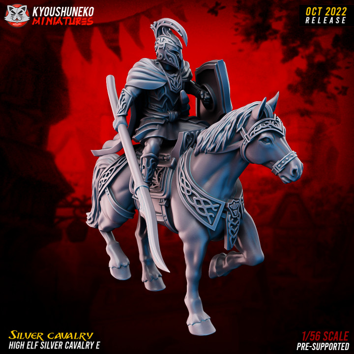 3D Printable High Elf Silver Cavalry by Kyoushuneko Miniatures