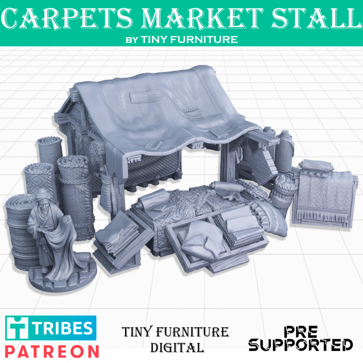 Carpet market stall (PAINTED) - tabletop selling furnishing props, and terrain for D&D and Pathfinder