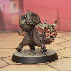 Picture of print of wild beer pig with helmet