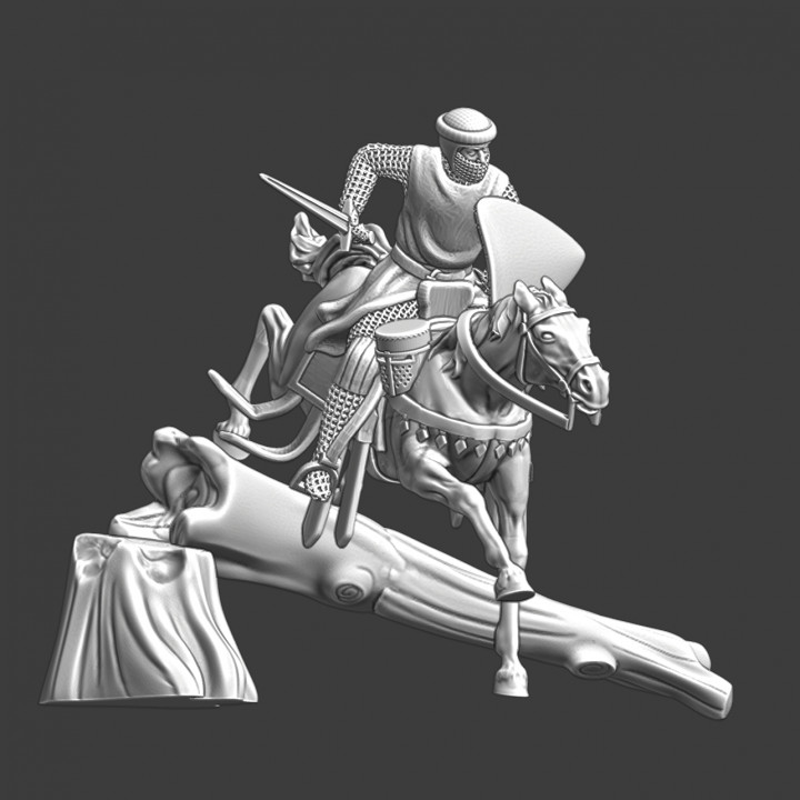 Mounted Knight - jumping a fallen tree image