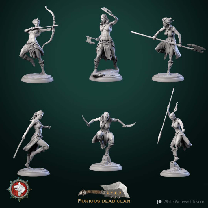 Orc warriors female set 6 miniatures 32mm pre-supported image