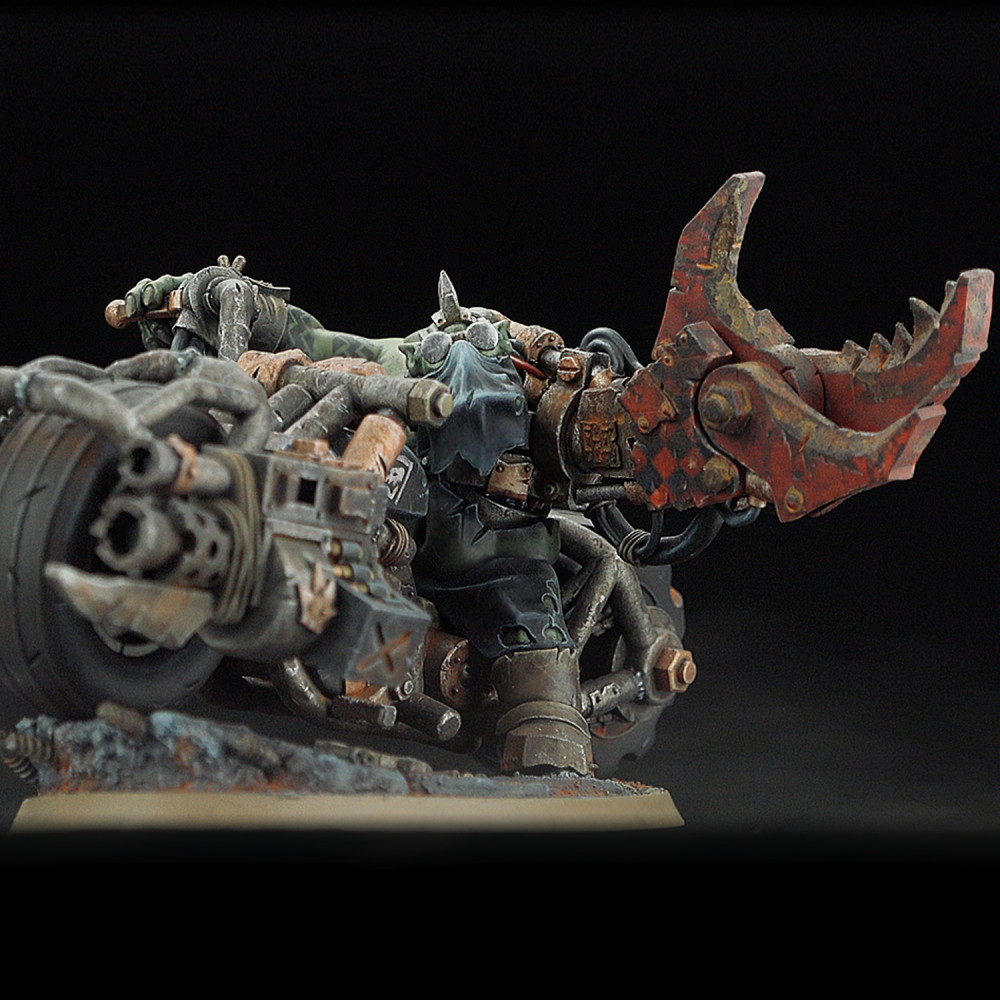 3D Printable Da road boss, orc warboss on warbike (pre-supported