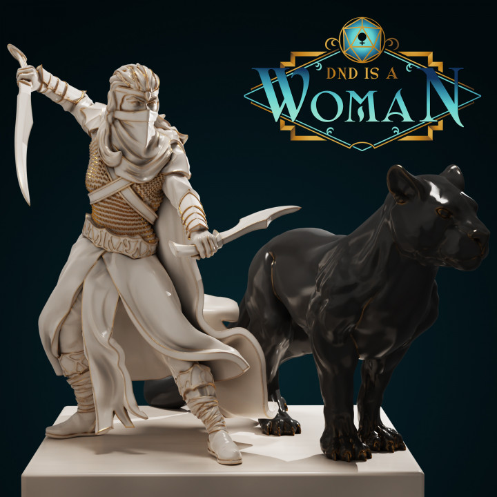 Drow Ranger - Drizira - with panther companion - 28/32mm and 75mm