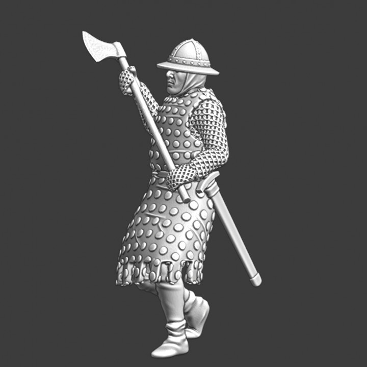 Medieval crusader infantryman with great axe