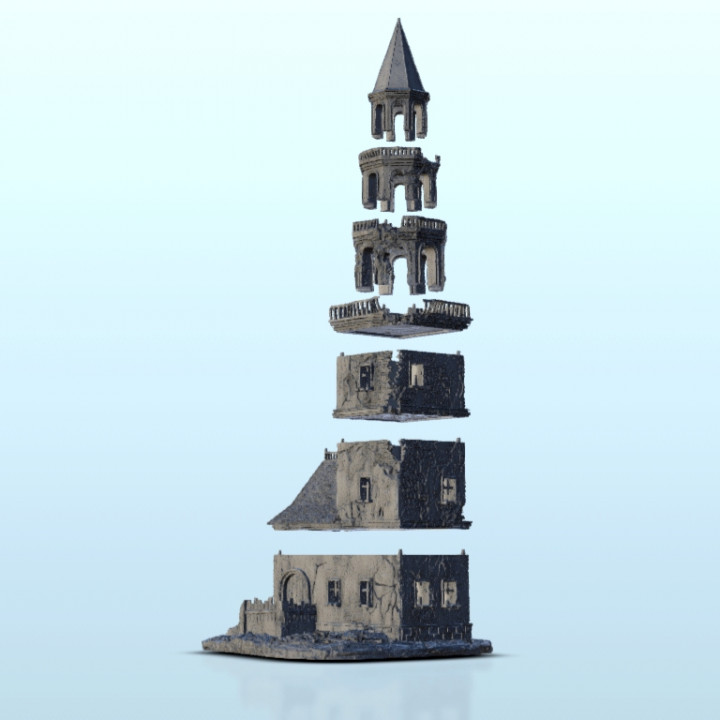 Ruined bell tower with house 13 - Modern WW2 Western Eastern Front Normandy Stalingrad image