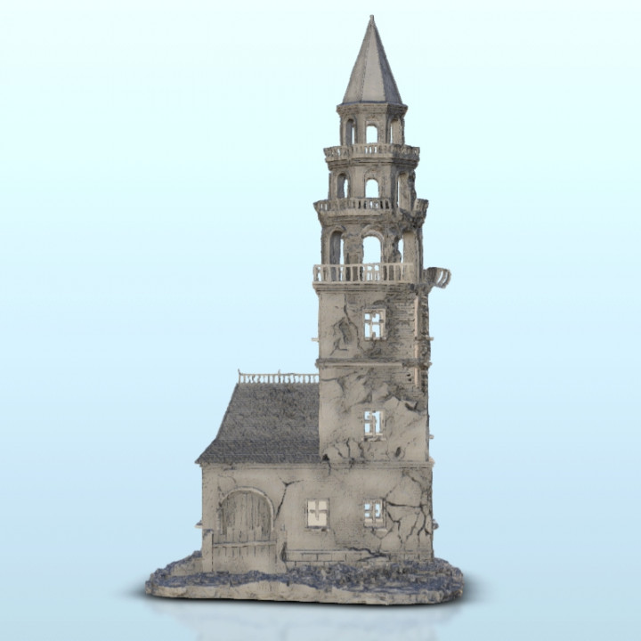 Ruined bell tower with house 13 - Modern WW2 Western Eastern Front Normandy Stalingrad image