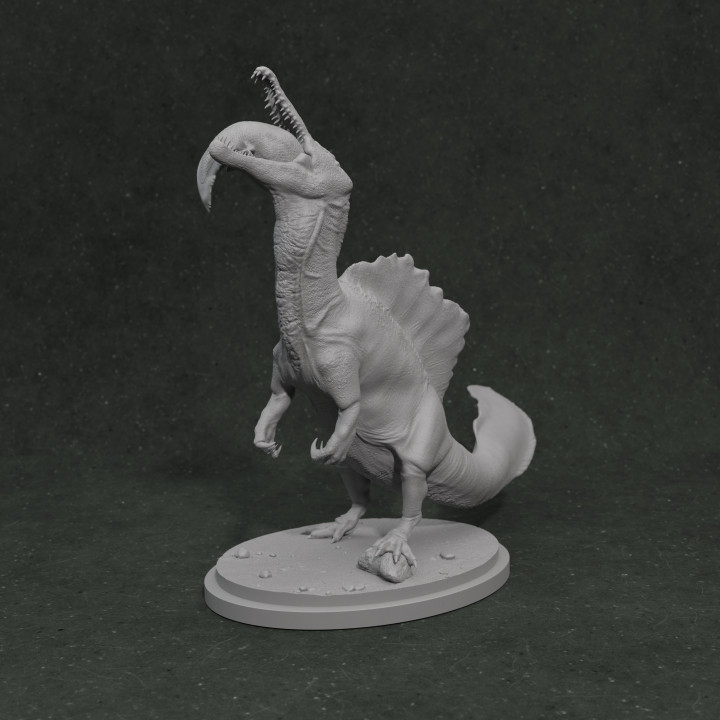 Spinosaurus juvenile eating 1-35 scale pre-supported dinosaur
