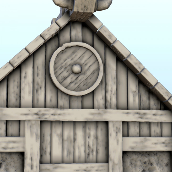 Viking house with wooden door and roof decorated with horns (2) - Alkemy Lord of the Rings War of the Rose Warcrow Saga image