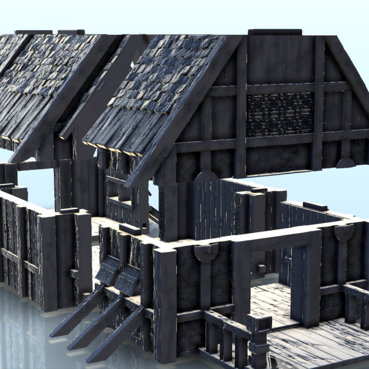 Large Viking building with double entrance and railings (5) - Alkemy Lord of the Rings War of the Rose Warcrow Saga image